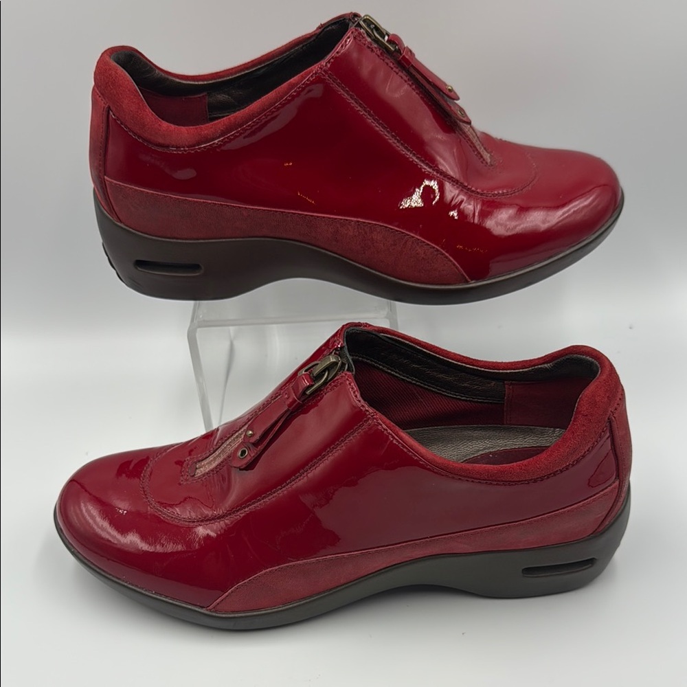Cole Haan Air Dorie Red Waterproof patent leather clogs - front zipper closure